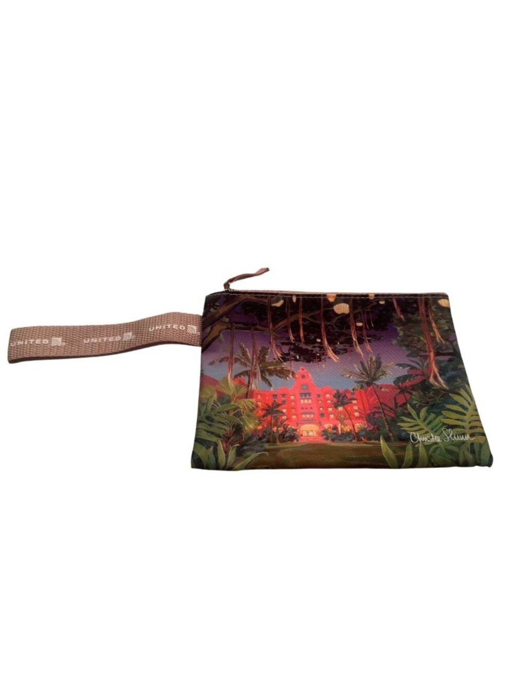 Christie Shinn United Airlines Royal Hawaiian Sunset Travel Pouch Tropical Zip